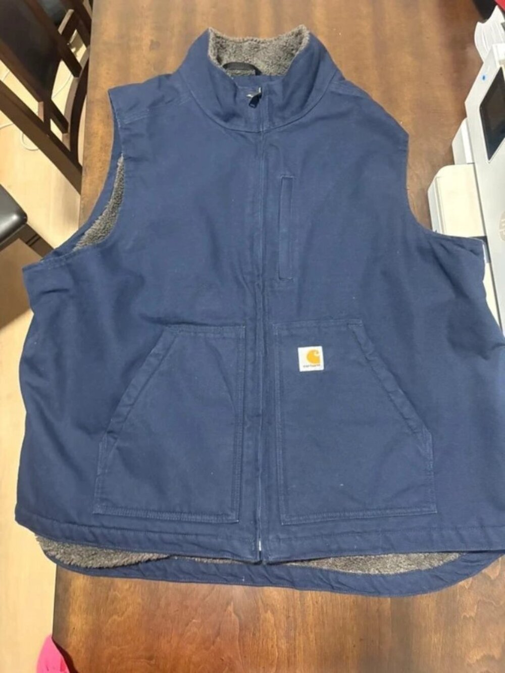Carhartt 2XL Loose Fit Sherpa-Lined Work Vest Navy Blue